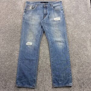 Vintage y2k Rocawear Jeans Mens 36 Blue Cotton Distressed Straight Fit Denim